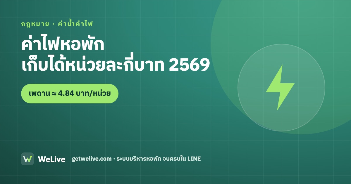 ค่าไฟหอพัก เก็บได้หน่วยละกี่บาท 2569 — เพดาน ≈ 4.84 บาท/หน่วย